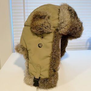 Mad Bomber Hat Tan with Brown Rabbit Fur Kids size S